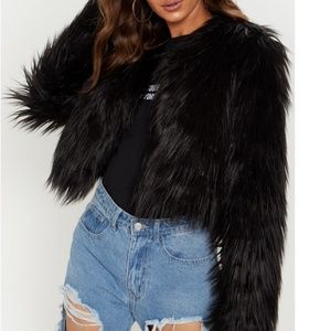 Liddie black faux fur shaggy cropped jacket